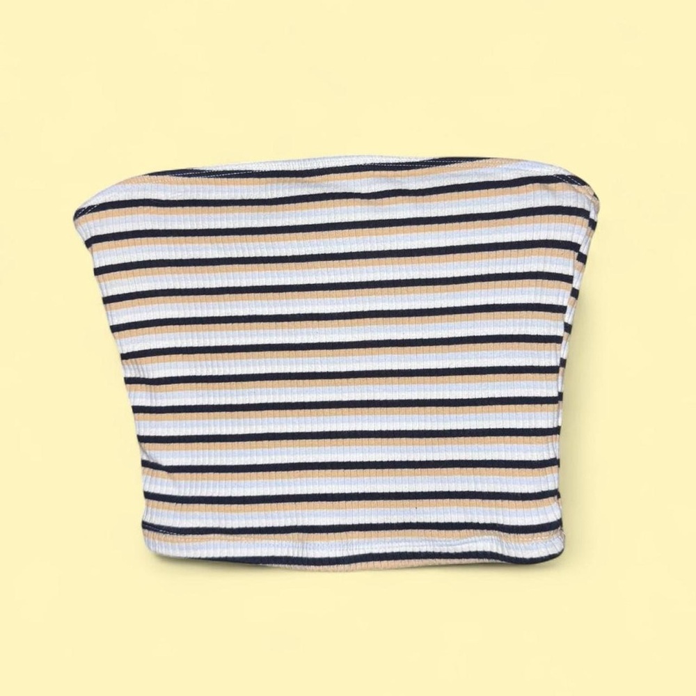 Navy Blue and Tan Hollister Striped Crop Tube Top
